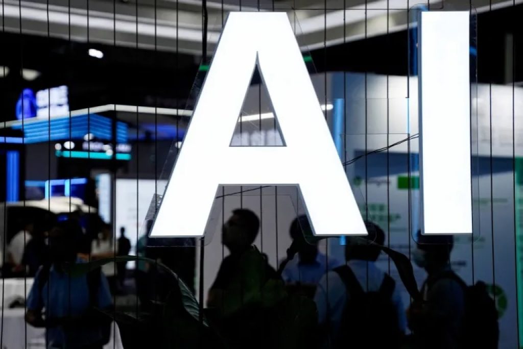 A sign representing artificial intelligence was displayed at the World Artificial Intelligence Conference in Shanghai, China, on July 6, 2023. [Source: Aly Song/Reuters]